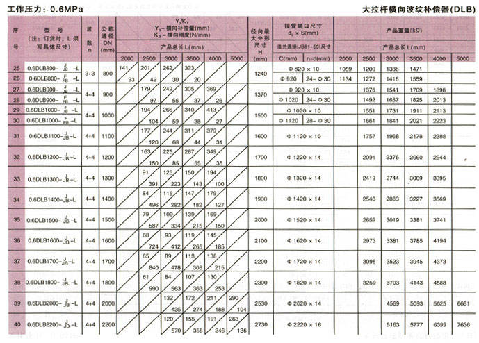 大拉杆横向波纹补偿器(DLB)参数1